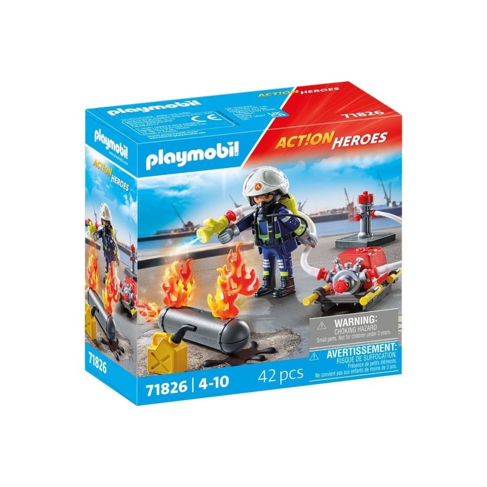 PLAYMOBIL 71826 Pompier pompe a eau & réservoir enflammé