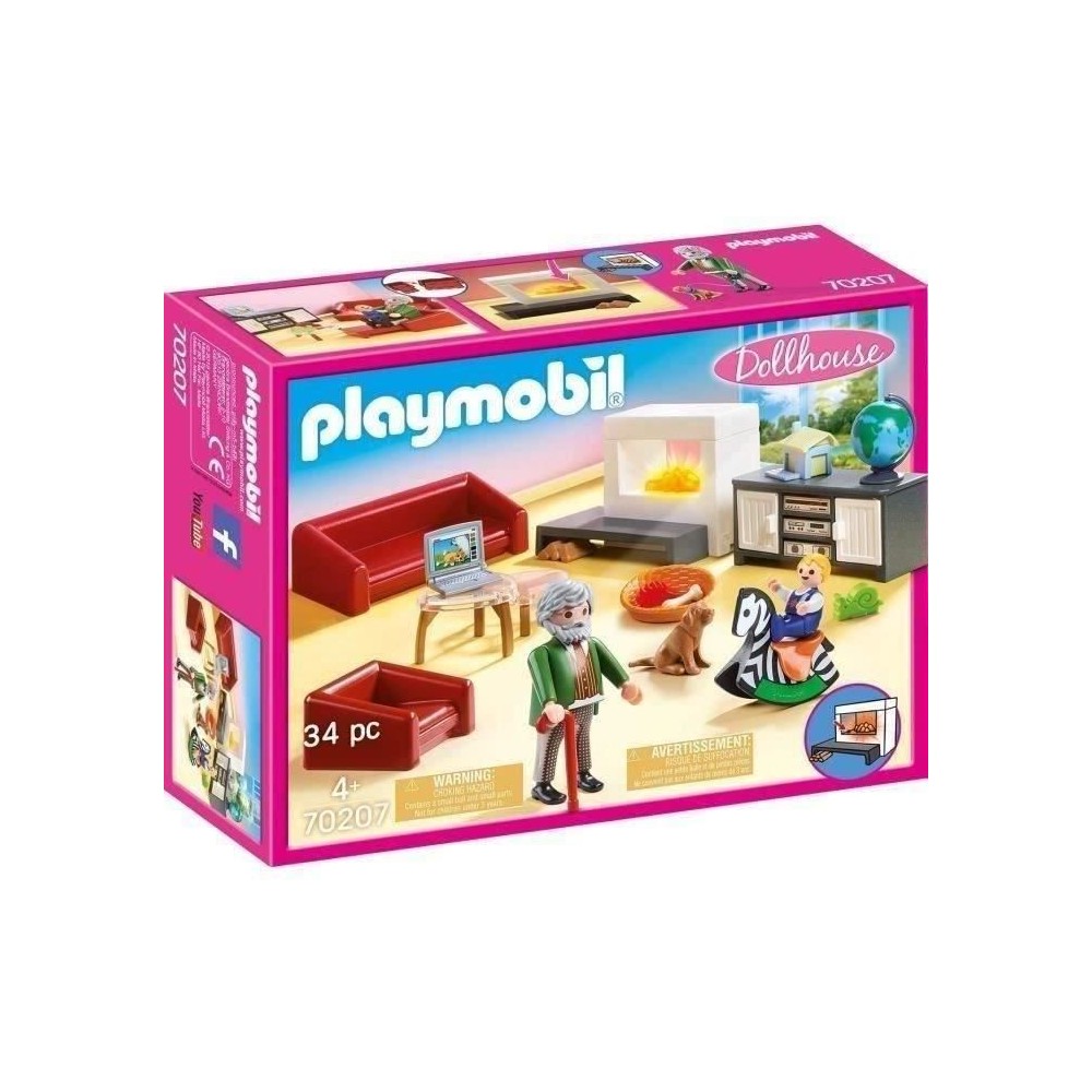 PLAYMOBIL 70207 Salon avec cheminée, Dollhouse La Maison Traditionnel