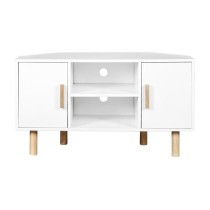 Meuble TV d'angle LILA - 2 portes - Décor mélaminé Blanc - Pieds en