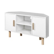 Meuble TV d'angle LILA - 2 portes - Décor mélaminé Blanc - Pieds en