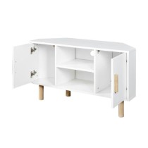 Meuble TV d'angle LILA - 2 portes - Décor mélaminé Blanc - Pieds en