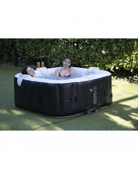 SUNSPA - Spa Gonflable 6 personnes carré avec Bandeau LED - Prêt en 5 minutes - Couverture et filtre inclus