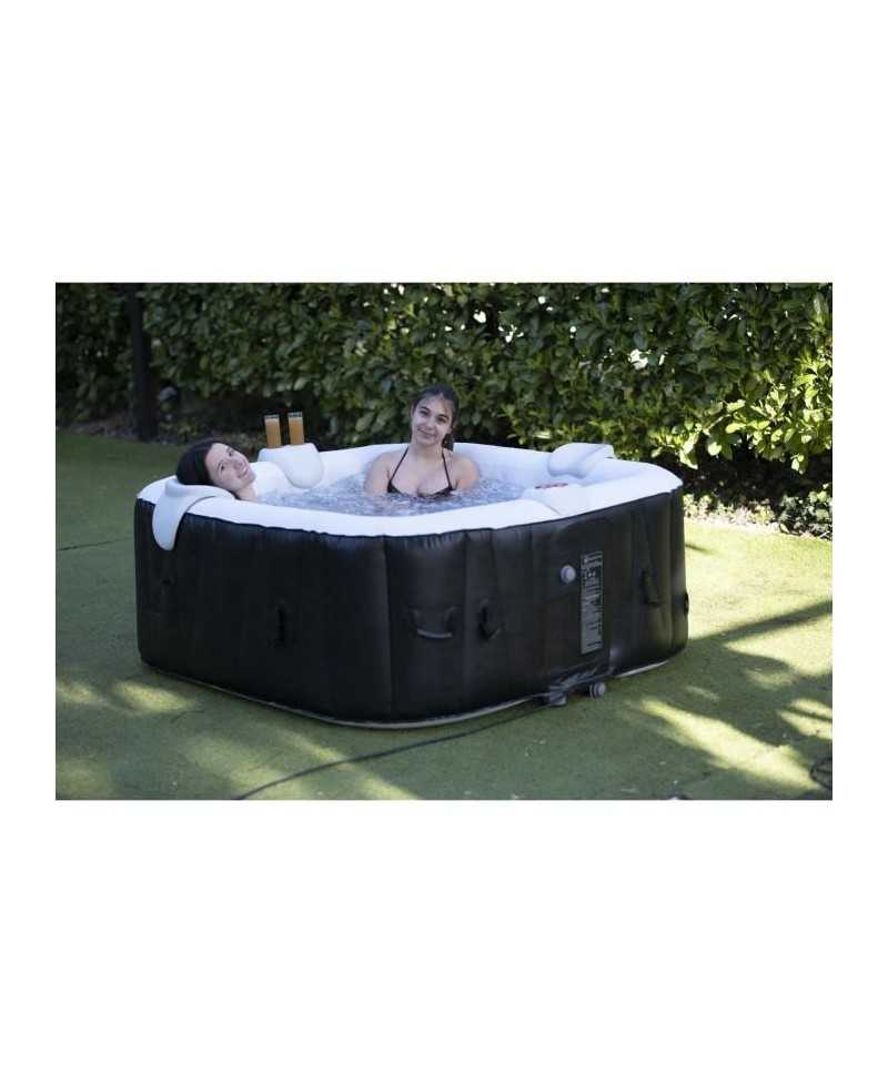 SUNSPA - Spa Gonflable 6 personnes carré avec Bandeau LED - Prêt en 5 minutes - Couverture et filtre inclus