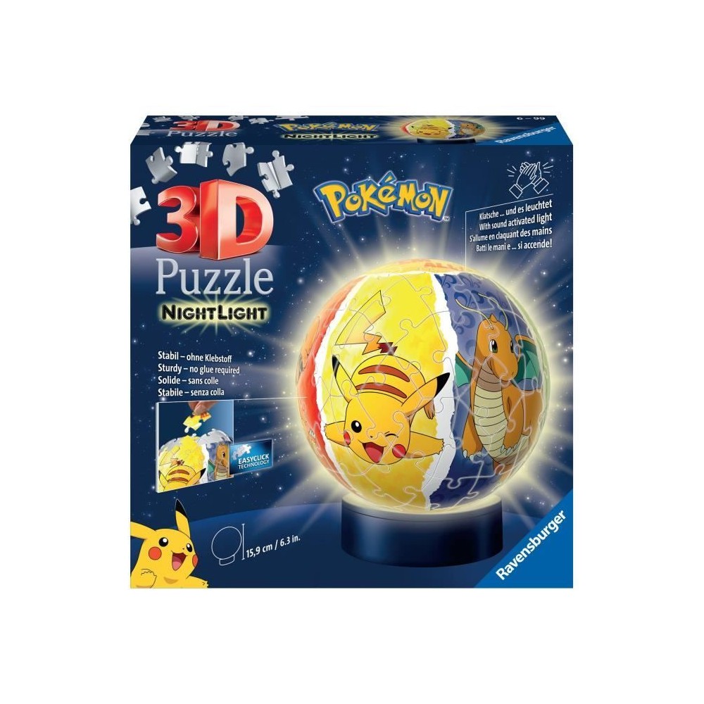 Puzzle 3D Ball illuminé Pokémon - Ravensburger - 72 pieces numérot