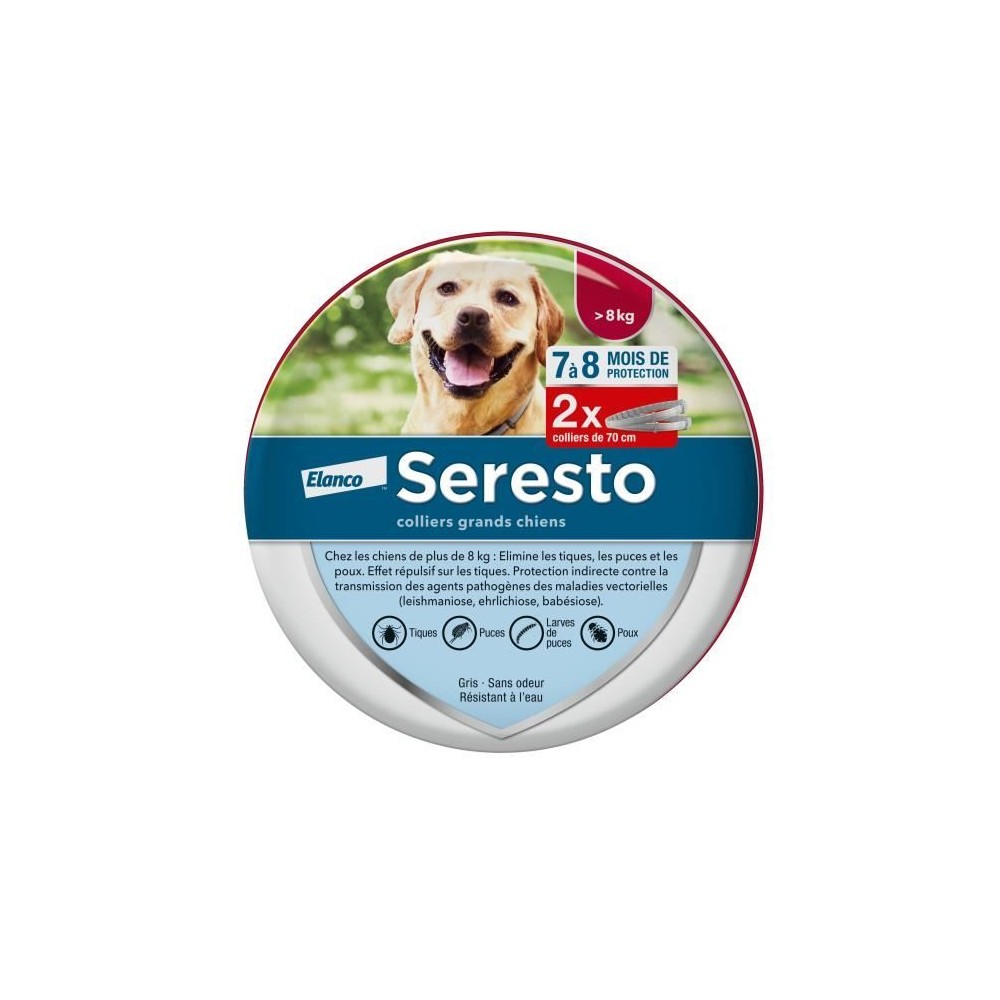 SERESTO Chien Collier Anti-Puces et Anti-Tiques +8kg 2 unités