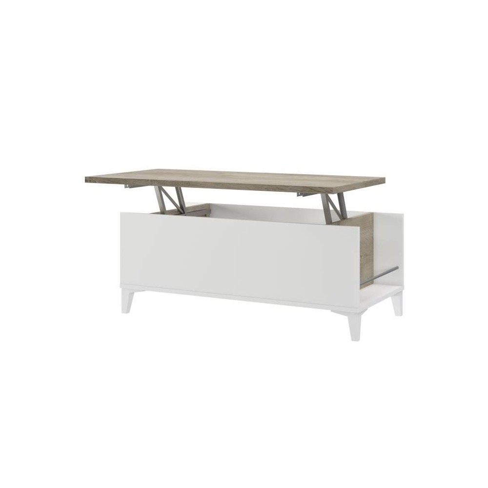 Table basse avec plateau relevable - Blanc/Chene - L 100 x P 50/72 x H