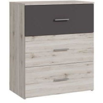 Commode - ADRIA - 3 tiroirs - Chene cendré / Gris uni - 75,2 x 41,3 x