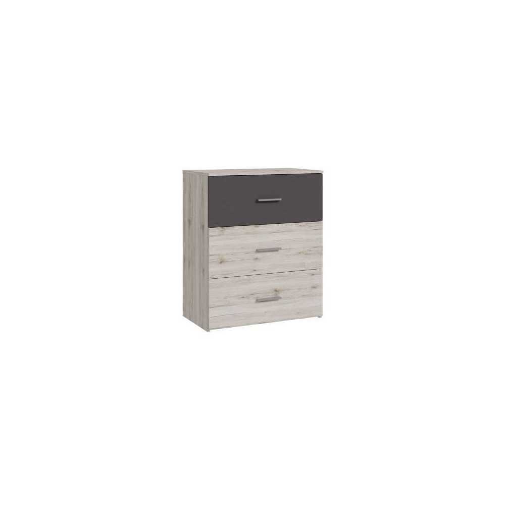 Commode - ADRIA - 3 tiroirs - Chene cendré / Gris uni - 75,2 x 41,3 x