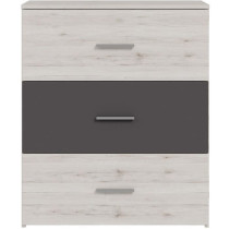 Commode - ADRIA - 3 tiroirs - Chene cendré / Gris uni - 75,2 x 41,3 x