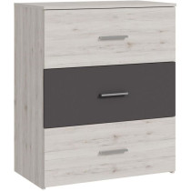 Commode - ADRIA - 3 tiroirs - Chene cendré / Gris uni - 75,2 x 41,3 x