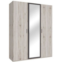 Armoire de chambre - ADRIA - Chene cendré / Gris foncé - 3 portes ba