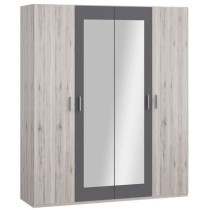 Armoire de chambre - ADRIA - Chene cendré / Gris foncé - 4 portes ba