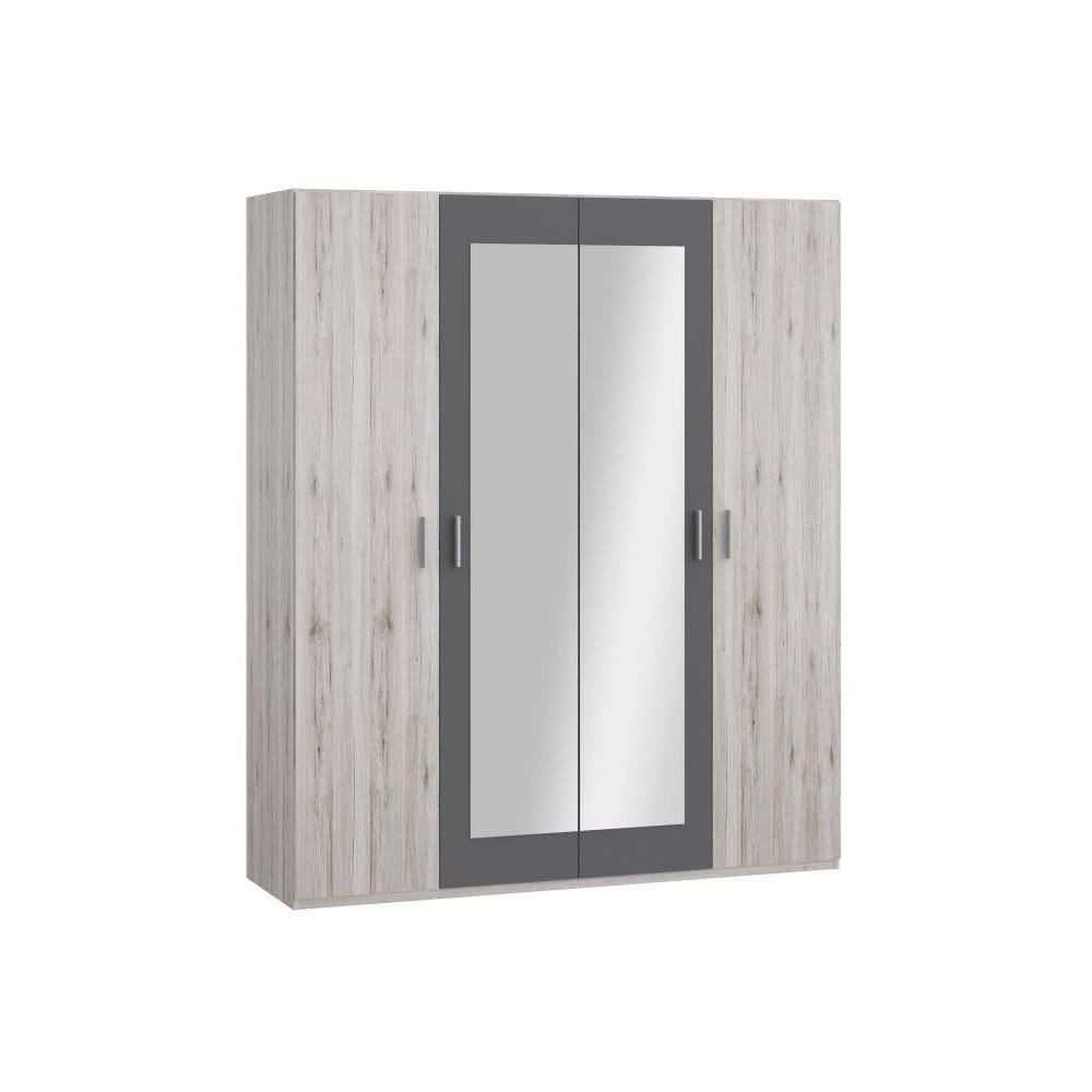 Armoire de chambre - ADRIA - Chene cendré / Gris foncé - 4 portes ba