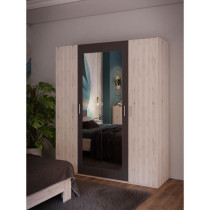 Armoire de chambre - ADRIA - Chene cendré / Gris foncé - 4 portes ba