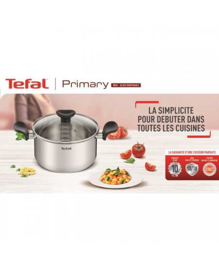 TEFAL E3086404 Primary Marmite 28 cm + couvercle, Garantie 10 ans, Acier inoxydable de première qualité, Induction, Mijoter