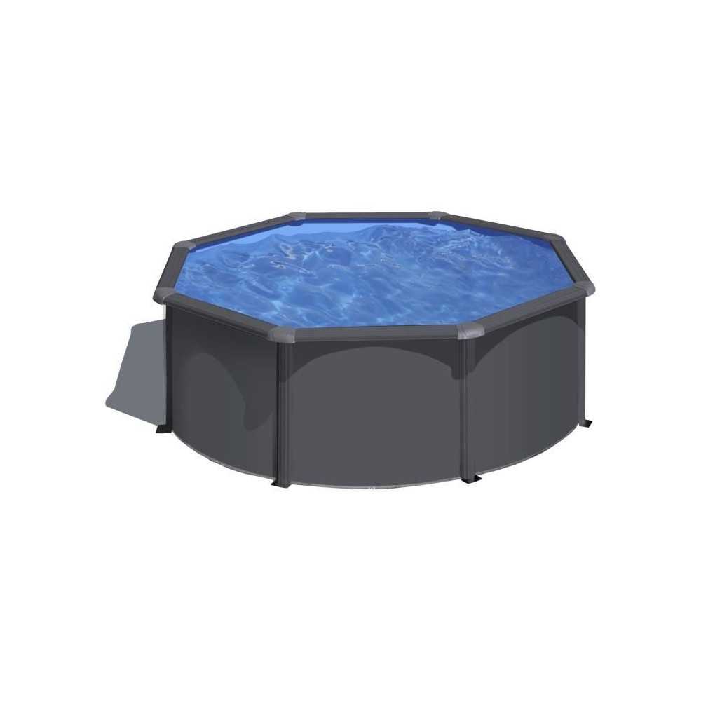 GRE - Kit Piscine hors sol acier ronde grise anthracite - Ø300 x H122