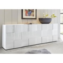 Buffet - MILANO - 4 portes - Blanc laqué brillant - 241 x 42 x 84 cm