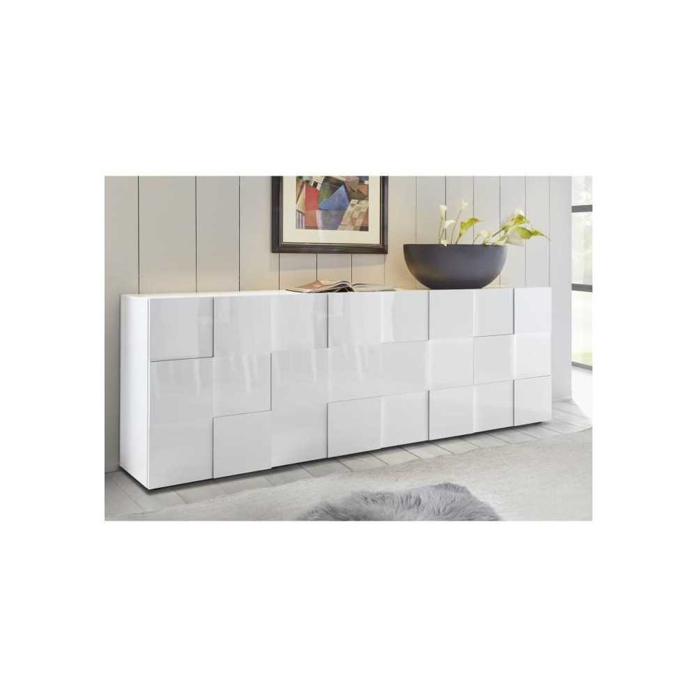 Buffet - MILANO - 4 portes - Blanc laqué brillant - 241 x 42 x 84 cm