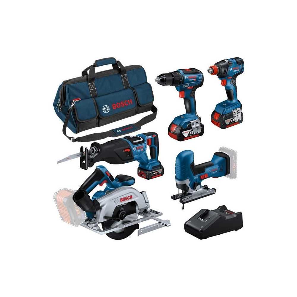 Pack 5 outils : GSR 18V-55 + GST 18V-125 S + GKS 18V-57-2 + GSA 18V-28