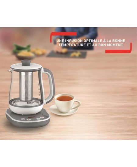 TEFAL BJ551B10 Tastea Machine à thé en verre 1,5 L, 8 réglages, Panier à thé amovible acier inoxydable, Maintien au chaud,