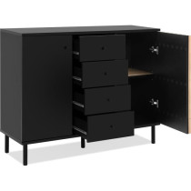 Buffet - MONZA 01B - Noir / Chene artisan - 2 portes - 4 tiroirs - 118