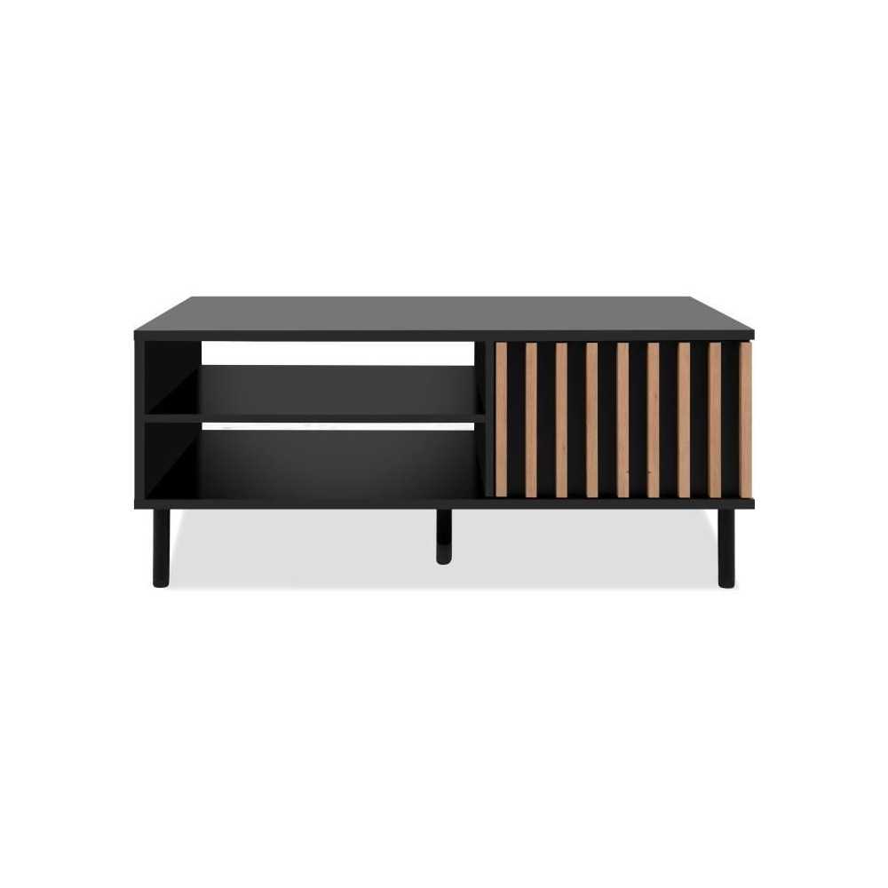 Table basse - MONZA 55A - Noir / Chene artisan - 1 porte, 2 niches - 1