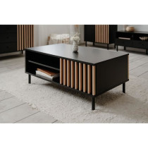 Table basse - MONZA 55A - Noir / Chene artisan - 1 porte, 2 niches - 1