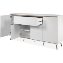 Buffet - ARONA 51B - Blanc / Chene artisan - 4 portes, 1 tiroir - 175