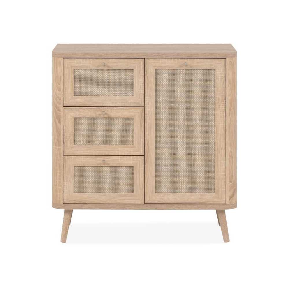 Commode - KUTA 01A - 1 porte - 3 tiroirs - Chene sonoma / Osier Palu -