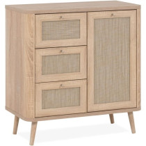 Commode - KUTA 01A - 1 porte - 3 tiroirs - Chene sonoma / Osier Palu -