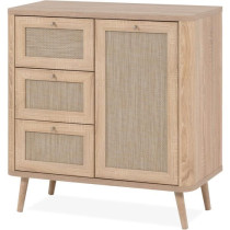 Commode - KUTA 01A - 1 porte - 3 tiroirs - Chene sonoma / Osier Palu -