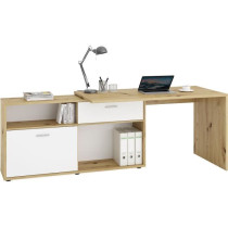 Bureau d'angle avec rangements Diego - Mélaminé chene/blanc brillant