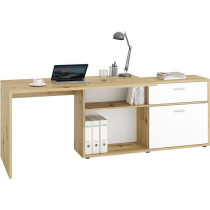 Bureau d'angle avec rangements Diego - Mélaminé chene/blanc brillant