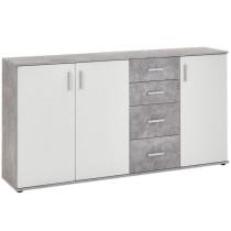 Buffet bicolore - Décor gris béton LA et blanc - 3 portes + 4 tiroir