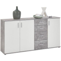 Buffet bicolore - Décor gris béton LA et blanc - 3 portes + 4 tiroir