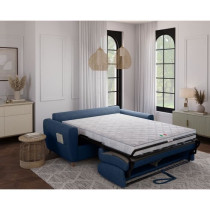 Canapé convertible express 3 places SKY - Tissu Bleu - matelas 14cm -