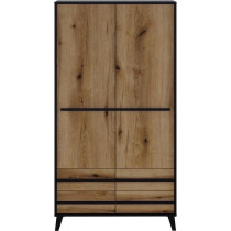 Armoire HEKA 2 portes + 4 tiroirs - Décor noir et chene - L100 x P50