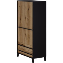 Armoire HEKA 2 portes + 4 tiroirs - Décor noir et chene - L100 x P50