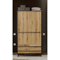 Armoire HEKA 2 portes + 4 tiroirs - Décor noir et chene - L100 x P50