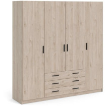 Armoire VEGA - Décor Chene Jackson - 4 portes + 3 tiroirs - L 195,5 x