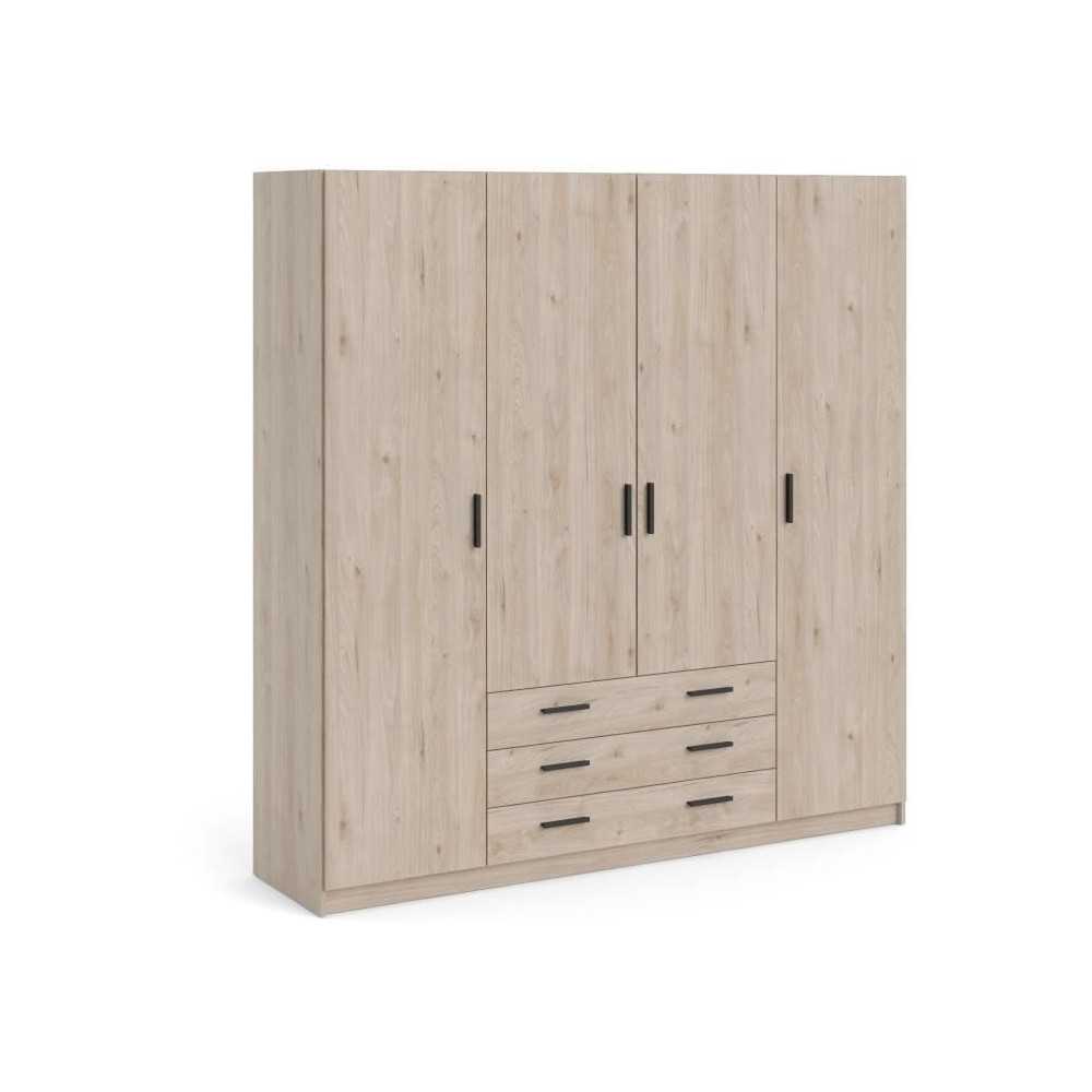 Armoire VEGA - Décor Chene Jackson - 4 portes + 3 tiroirs - L 195,5 x