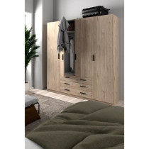 Armoire VEGA - Décor Chene Jackson - 4 portes + 3 tiroirs - L 195,5 x