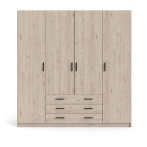 Armoire VEGA - Décor Chene Jackson - 4 portes + 3 tiroirs - L 195,5 x