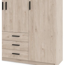 Armoire VEGA - Décor Chene Jackson - 4 portes + 3 tiroirs - L 195,5 x