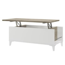 Coffee table with liftable tray - white/oak - L 100 x D 50/72 x H 42/5