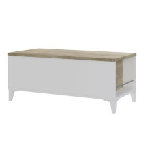 Coffee table with liftable tray - white/oak - L 100 x D 50/72 x H 42/5