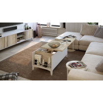 Coffee table with liftable tray - white/oak - L 100 x D 50/72 x H 42/5