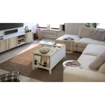 Coffee table with liftable tray - white/oak - L 100 x D 50/72 x H 42/5