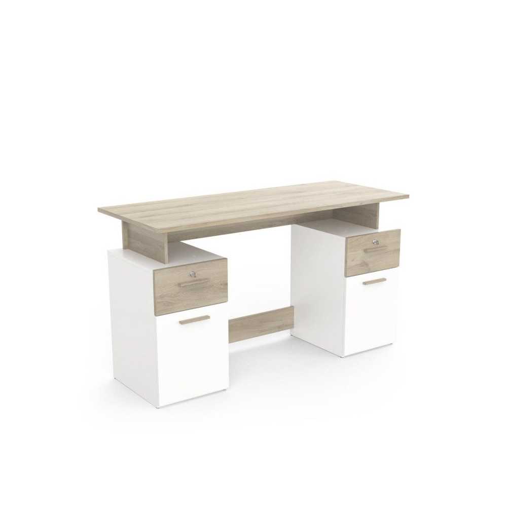 Bureau avec rangements - PLATON - Chene / blanc mat - L134,8 x P55 x H