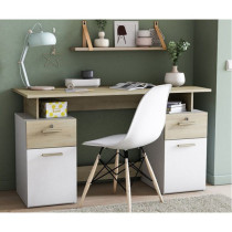 Bureau avec rangements - PLATON - Chene / blanc mat - L134,8 x P55 x H